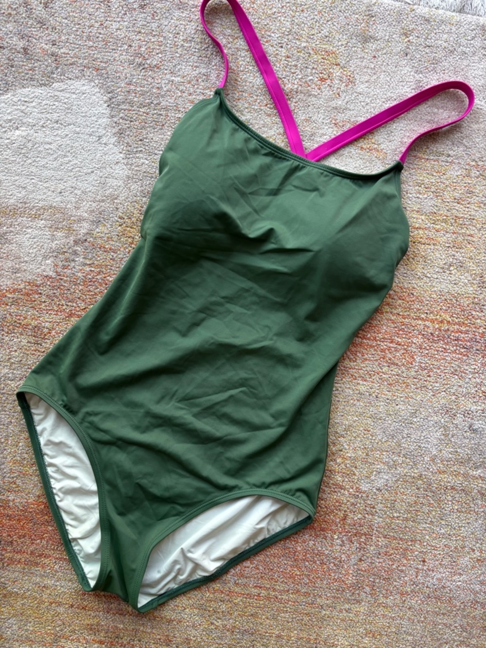 Desigual Green One-Piece Swimsuit with Pink Straps. Size 6 - Picture 2 of 8